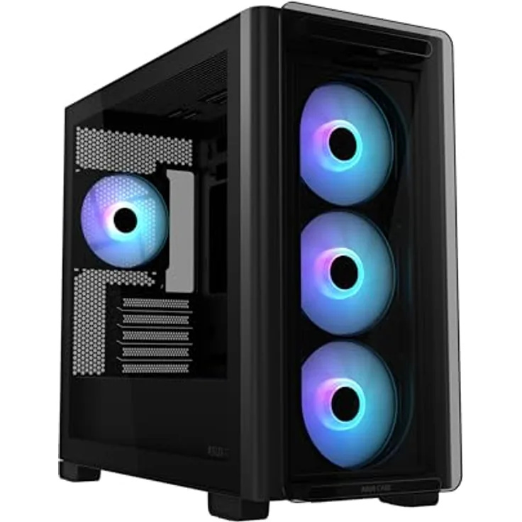ASUS A23 Plus TG ARGB Black microATX PC Gehäuse (vorinstallierte ARGB-Lüfter, Mesh Frontpanel, versteckte Anschlüsse, 360-mm-Radiatoren, 380-mm-Grafikkarten)
