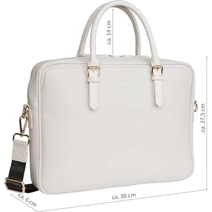 bugatti Ella Businesstasche 15", Saffiano-Art Kunstleder Aktentasche mit Laptopfach, beige, 38 x 6 x 27,5 cm, abnehmbarer Schultergurt – Bild 2