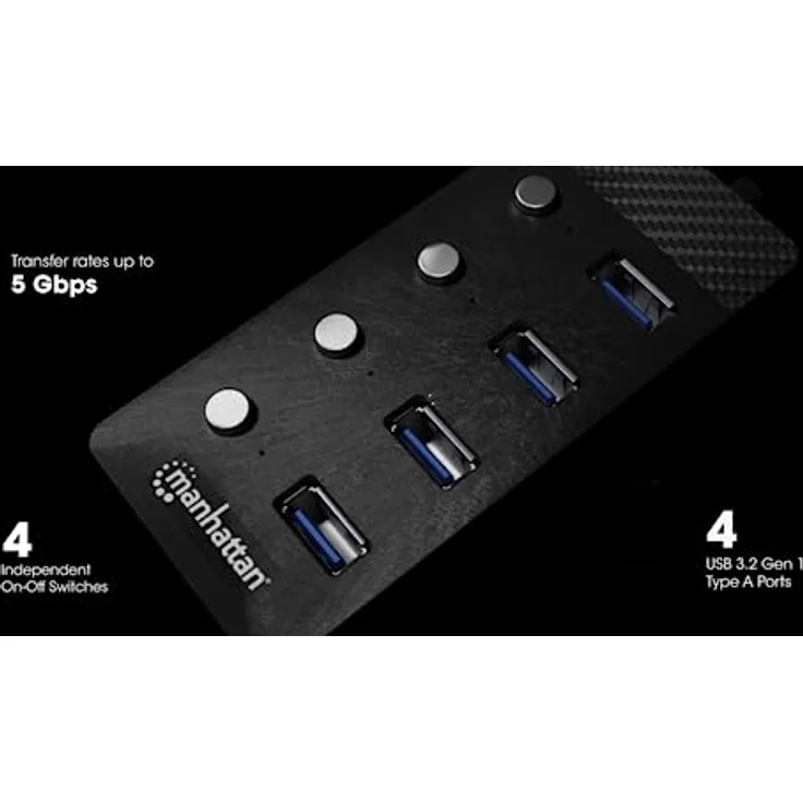 MANHATTAN 180887 USB 3.0 Hub mit 4 Ports Typ-A mit Schaltern für einen Port, schwarz - USB-Hub mit SuperSpeed Übertragungsraten und individuellen Port-Schaltern – Bild 3