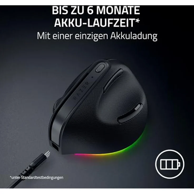 Razer Pro Click V2 Vertical, Ergonomische kabellose Maus für Rechtshänder, 30K Optical Sensor, bis zu 6 Monate Akku, Chroma RGB, 9 Tasten, Schwarz – Bild 5