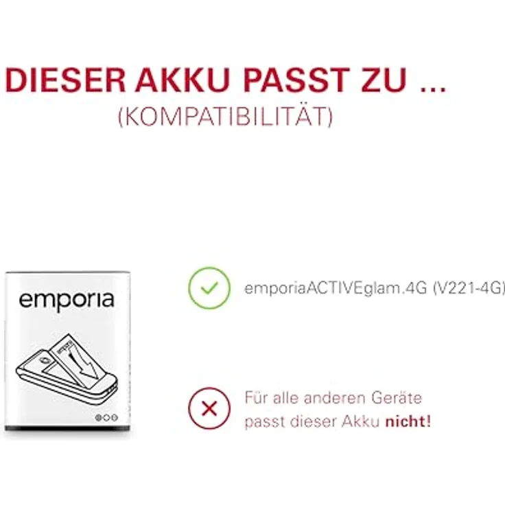 Emporia AK-V221-4G-BC Ersatzakku für emporiaACTIVEglam V221 4G, 3,8 V, 1150mAh Li-Ion Akku – Bild 3