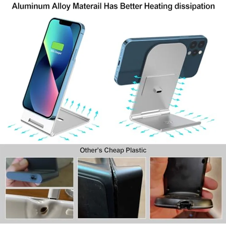 Energizer Mag Safe Kabelloses Ladegerät, 15 W, Aluminium, ultraschnelles kabelloses Induktionsladen, Akkuschutz, Station, Handyhalterung - Android iPhone Google Pixel, Silber – Bild 4