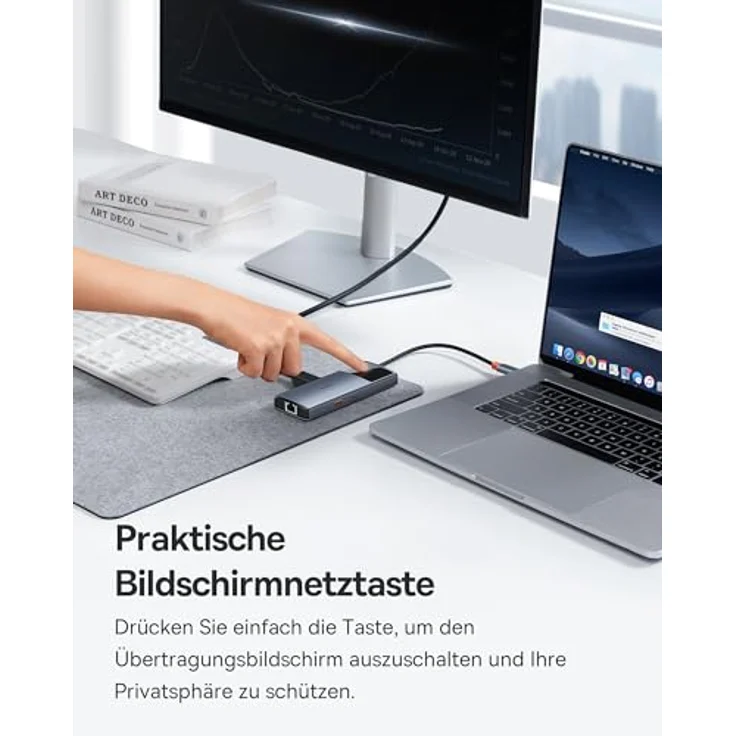 Baseus USB C Hub 10Gbps USB 3.2 Adapter mit LAN Ethernet, 4K@60Hz HDMI, 2 USB-A, USB-C, 100W PD, 6 in 1 Docking Station für iPhone 15, Laptop MacBook/Surface Pro/Dell/iPad/Steam Deck/Rog Ally/Samsung, in Silber – Bild 4