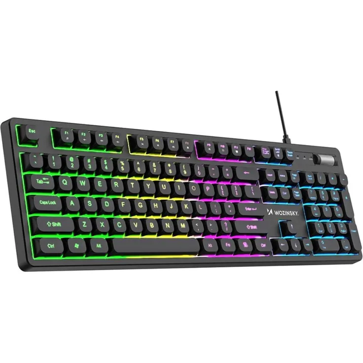 Wozinsky WKG-200 RGB Membran-Gaming-Tastatur QWERTY mit Lautstärkerad, Schwarz - kabelgebunden, für Windows/macOS/Linux, 150 cm Kabellänge