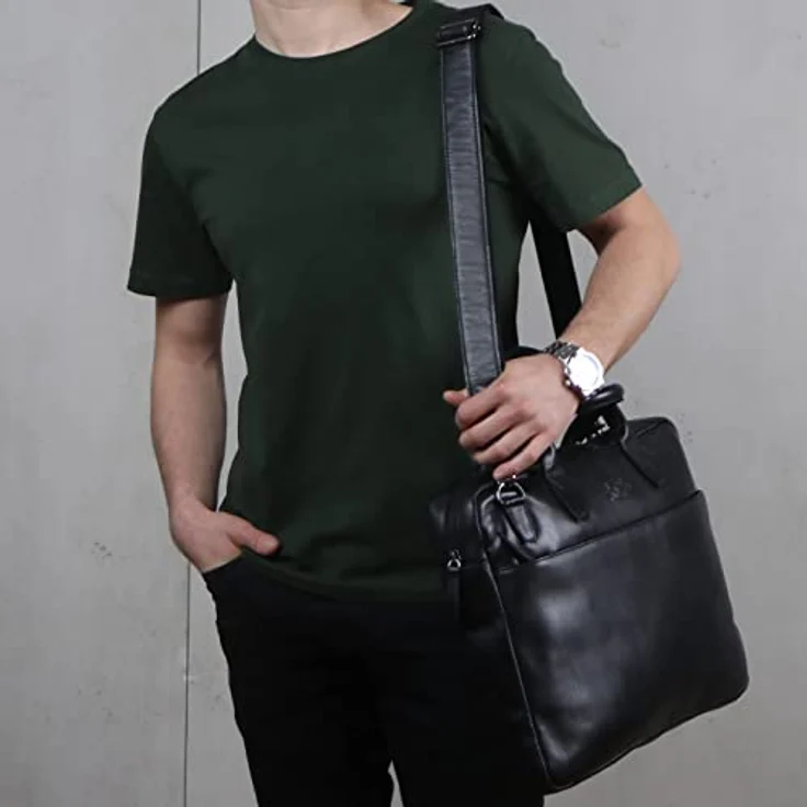 SID & VAIN Laptoptasche schmal Boston aus Premium Leder I Business-Tasche groß für Herren und Damen 17 Zoll Laptop-Fach I Umhängetasche Aktentasche schwarz handgefertigt – Bild 3