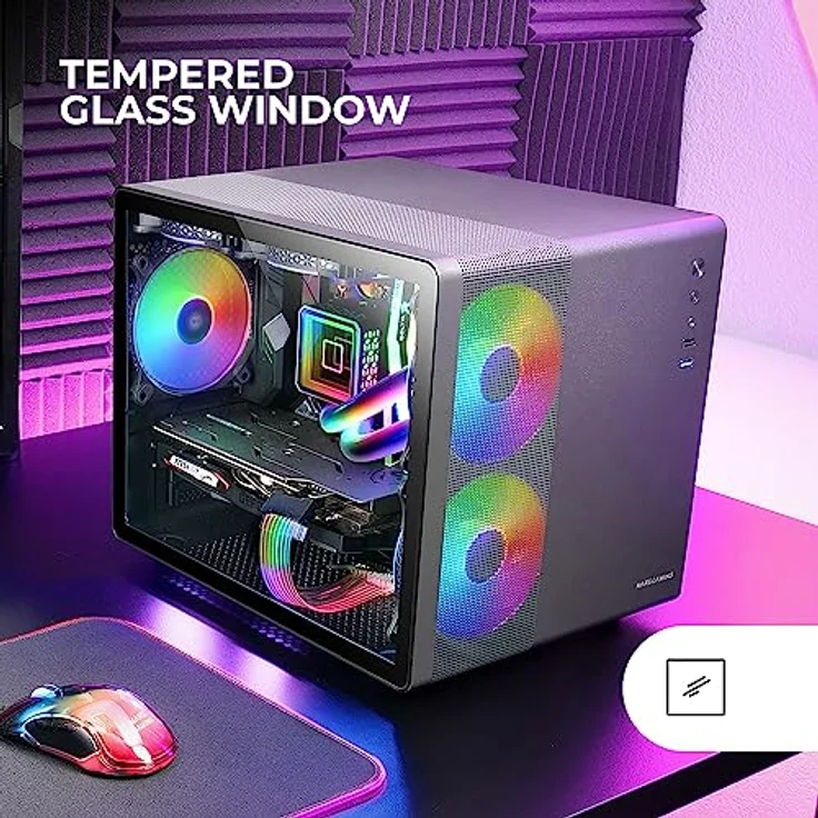 Mars Gaming MC-400, PC-Tower-Gehäuse in Schwarz mit Doppelseitigem Kammerdesign und RGB-Kühlung für Micro-ATX und Mini-ITX Systeme – Bild 4