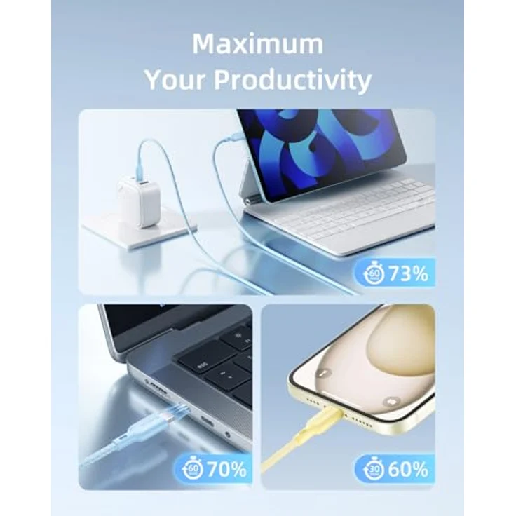 InnoStyle USB-C Schnellladekabel 60W 2m Gelb, geeignet für iPhone & Samsung, Hochgeschwindigkeits-Datenübertragung – Bild 3