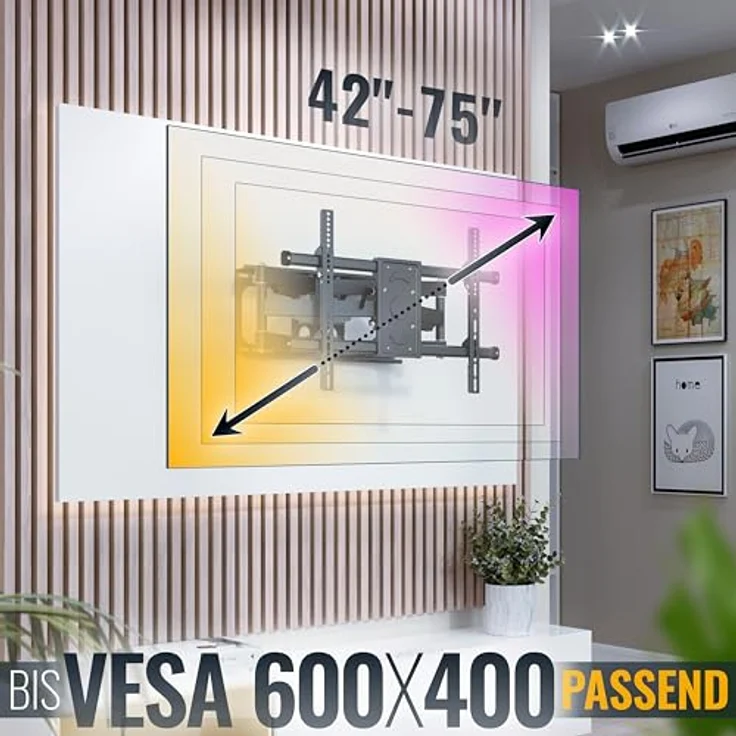 RICOO TV Wandhalterung Schwenkbar Neigbar für 42-75 Zoll S4964 - Schwenkbare TV Wandhalterung Fernseher TV Halterung 75 Zoll 60 Kg max. VESA 600x400, schwarz – Bild 4