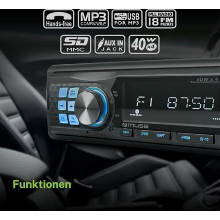 Muse M-195 Autoradio mit Bluetooth, 4 x 40 W, elegante schwarze Oberfläche – Bild 6