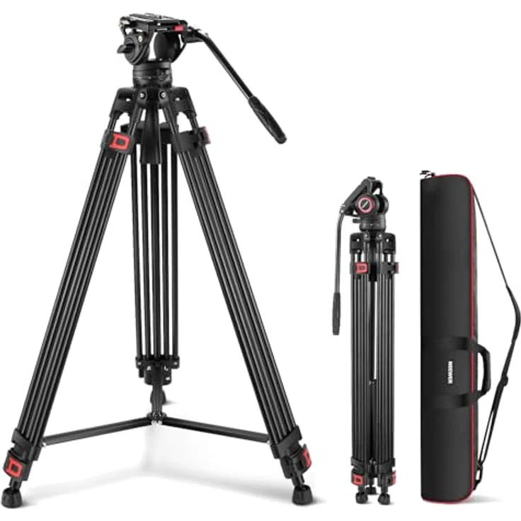 Neewer TP74 Videostativ mit Fluidkopf, QR Platte, höhenverstellbar 86-187 cm, für DSLR Kameras, Tragfähigkeit 8 kg – Bild 1