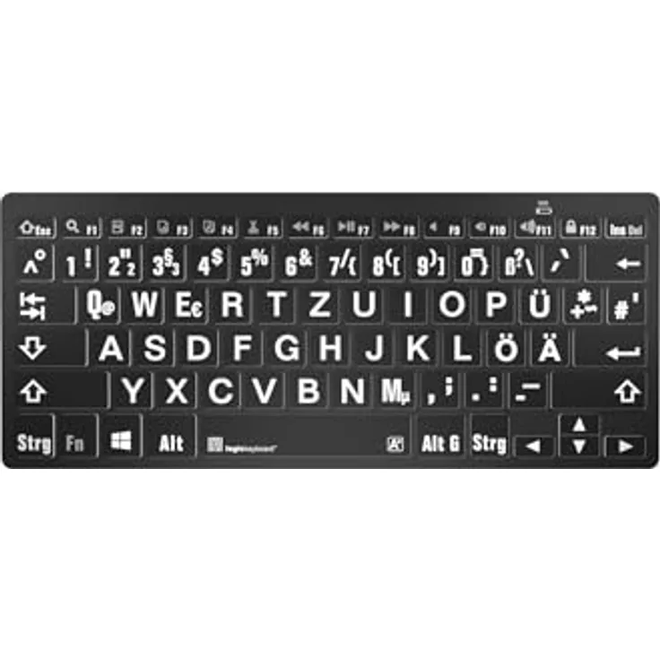 Logickeyboard XL-Print White on Black dt. (PC/BT) (DE), Tastatur, Schwarz, Bluetooth 3.0, QWERTZ-Layout, kompatibel mit Windows