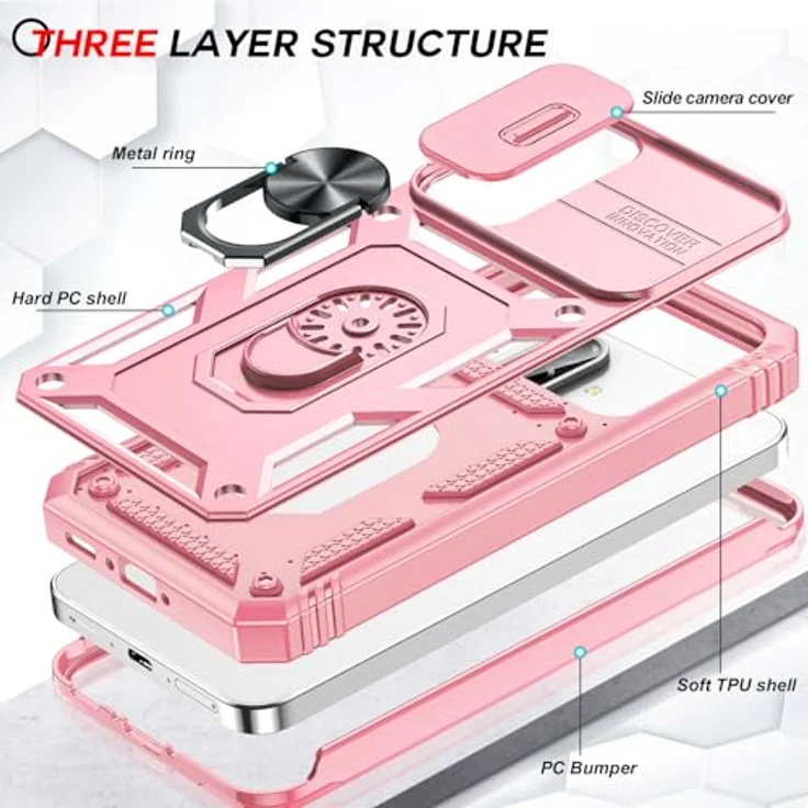 LeYi Kamera Schieber Hülle für Samsung Galaxy A36 5G Schutzhülle mit 2 Displayschutzfolien, Militär Armor, Standfunktion, Kamera Objektivschutz, Rosa – Bild 4