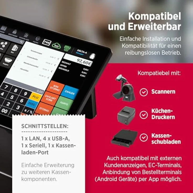 Olympia T400DK, Handels- und Gastronomiekasse mit 15,6 Zoll Touchdisplay, schwarz, ohne TSE, Android 11 – Bild 3