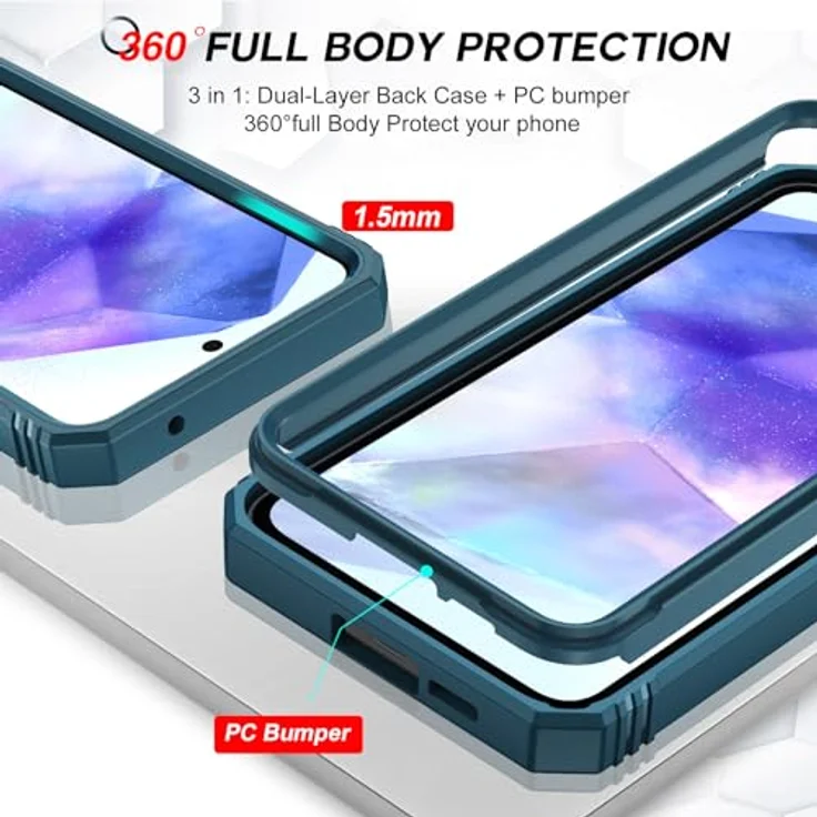 LeYi Objektivschutz für Samsung Galaxy A55 5G, Hybrid Schutzhülle mit Ringhalterung, kratzfest, blau – Bild 5