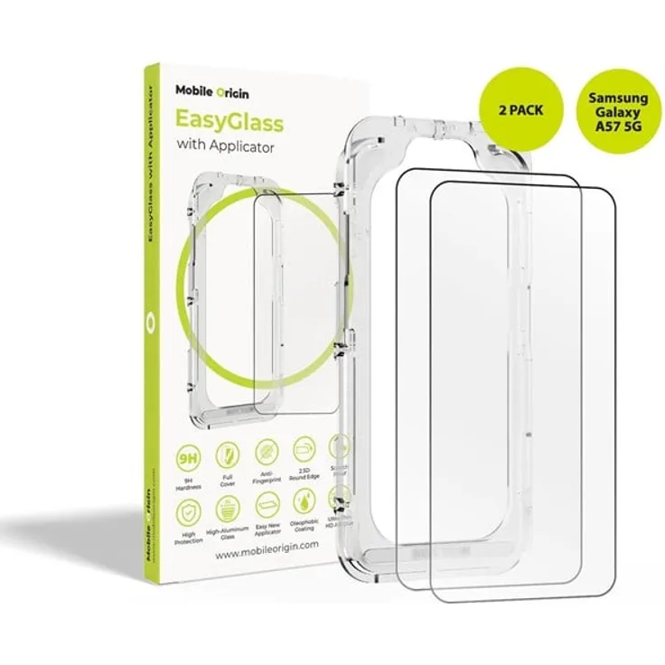 Mobile Origin EasyGlass, Displayschutzfolie für Samsung Galaxy A57 5G, 9H-Härte, 2.5D Kanten, blasenfreie Anwendung, 2er Pack