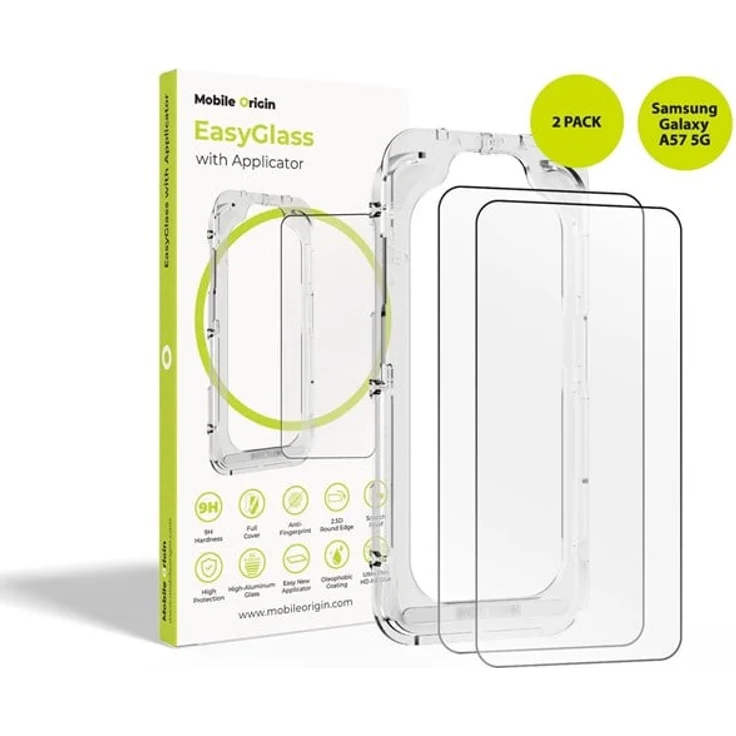 Mobile Origin EasyGlass, Displayschutzfolie für Samsung Galaxy A57 5G, 9H-Härte, 2.5D Kanten, blasenfreie Anwendung, 2er Pack