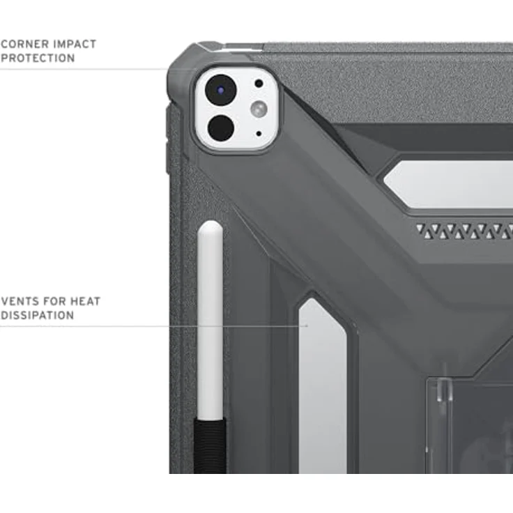 URBAN ARMOR GEAR Scout Plus Case für Apple iPad Pro 13 (M5-2025, M4-2024) mit Apple Pencil Halterung, Standfunktion, grau transparent – Bild 5