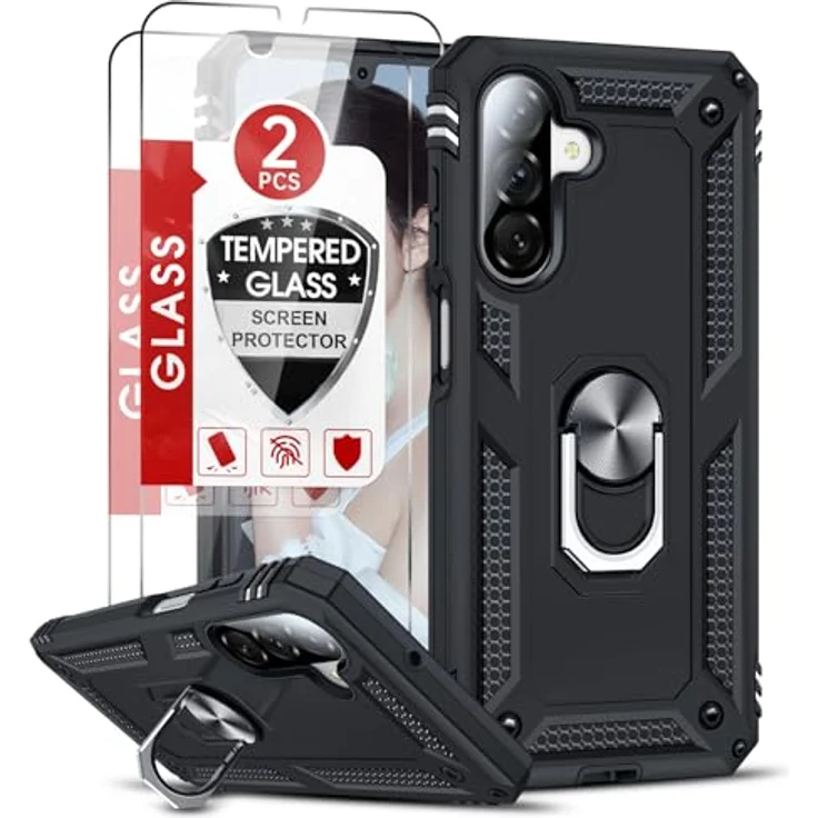 LeYi Hülle für Samsung Galaxy A17 5G, Militär Case mit Metall Ring, Stoßfest und Rutschfest, Schwarz, inkl. 2 Schutzgläser – Bild 1