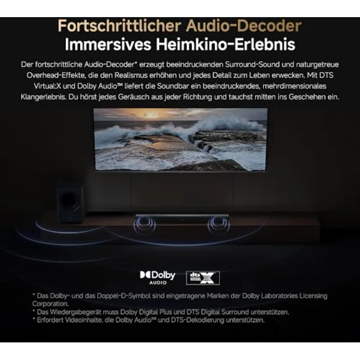 Xiaomi Soundbar Pro NS4-EU, 2.1 Kanal Soundbar mit 300W Leistung, kabellosem Subwoofer und Dolby Audio – Bild 9