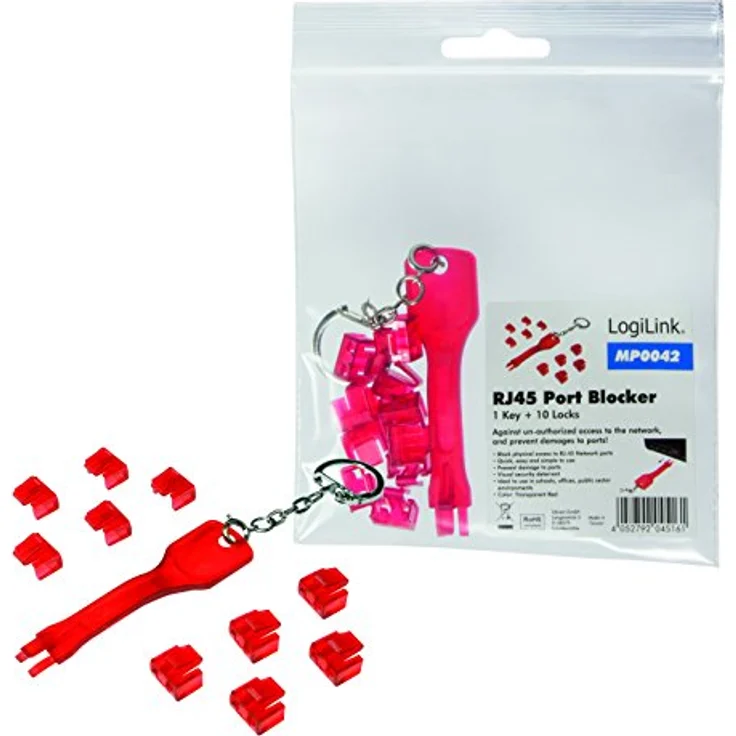 LogiLink MP0042 RJ45-Port 1x und 10x Schlösser Set rot – Bild 5
