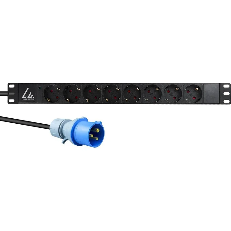 Lanview LVR-3MIEC-LIC-SCH8 Stromverteilereinheit 8 AC-Ausgänge 1U, Schwarz mit LED-Anzeigen und 3 m Kabellänge