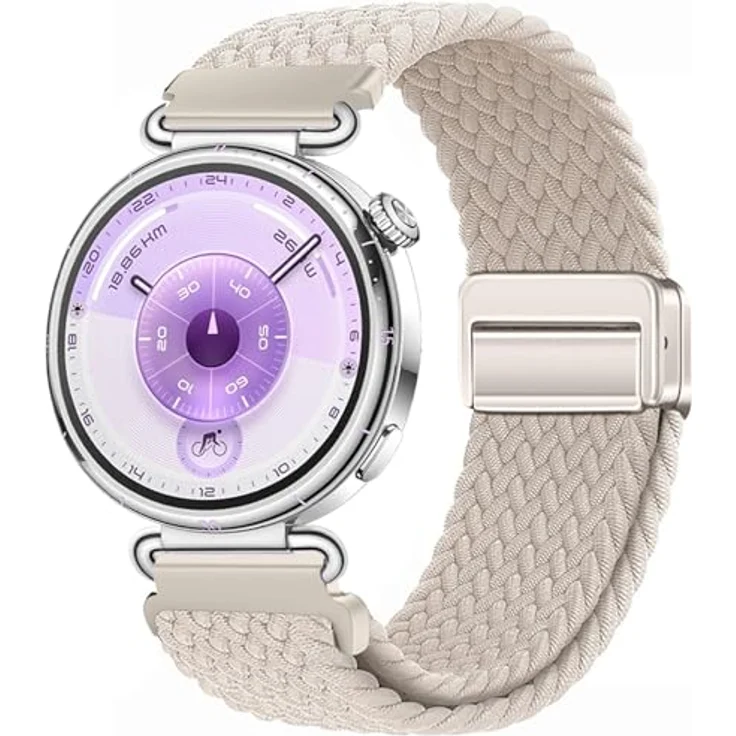 GIOPUEY Geflochtenes Nylon Armband für Huawei Watch GT 6/GT 5 41mm, elastisch und atmungsaktiv, unisex, Beige – Bild 1