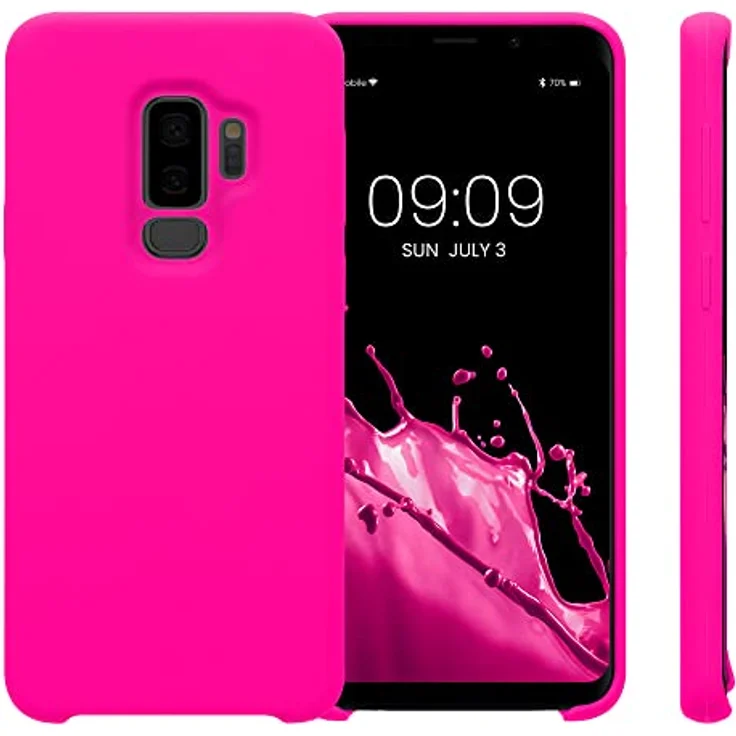 kwmobile Samsung Galaxy S9 Plus Hülle - Silikon Case - Weiche Oberfläche - Kabelloses Laden - Neon Pink – Bild 4