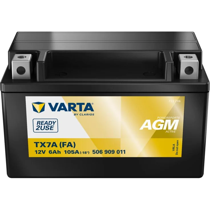 Varta Motorradbatterie TX7A-4, 6Ah 105A AGM mit hoher Vibrationsfestigkeit und zuverlässiger Startleistung