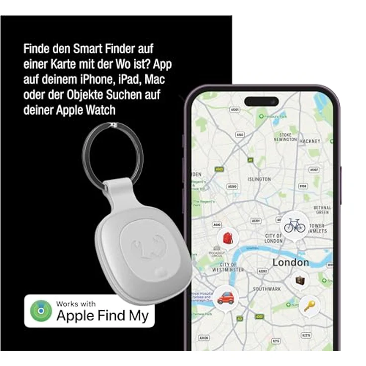 Fresh 'n Rebel Smart Finder - Funktioniert mit Apple Wo Ist? (IOS), Schlüsselfinder mit Lautsprecher, IP67 Staub- und wasserdicht, Austauschbare Akku (Ice Grey) – Bild 2
