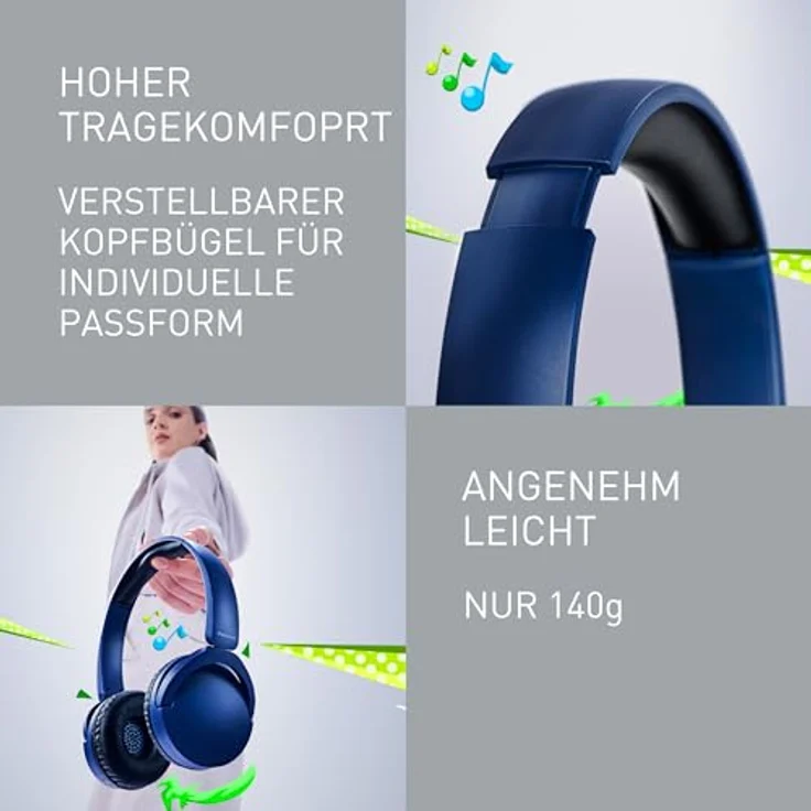 Panasonic RB-HF630BE-A Kabelloser Street-Kopfhörer, On-Ear, Bluetooth 5.3, bis zu 72 Stunden Wiedergabe, Blau – Bild 3