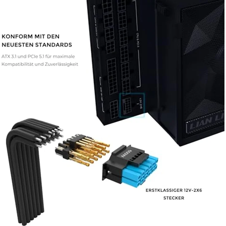 Lian Li Edge Gold 750 PC Netzteil Schwarz, 750 Watt ATX Netzteil, PCIe 5.1, 80 Plus Gold, modulares Design mit Sleeved Cable Kit, leiser Lüfter – Bild 4