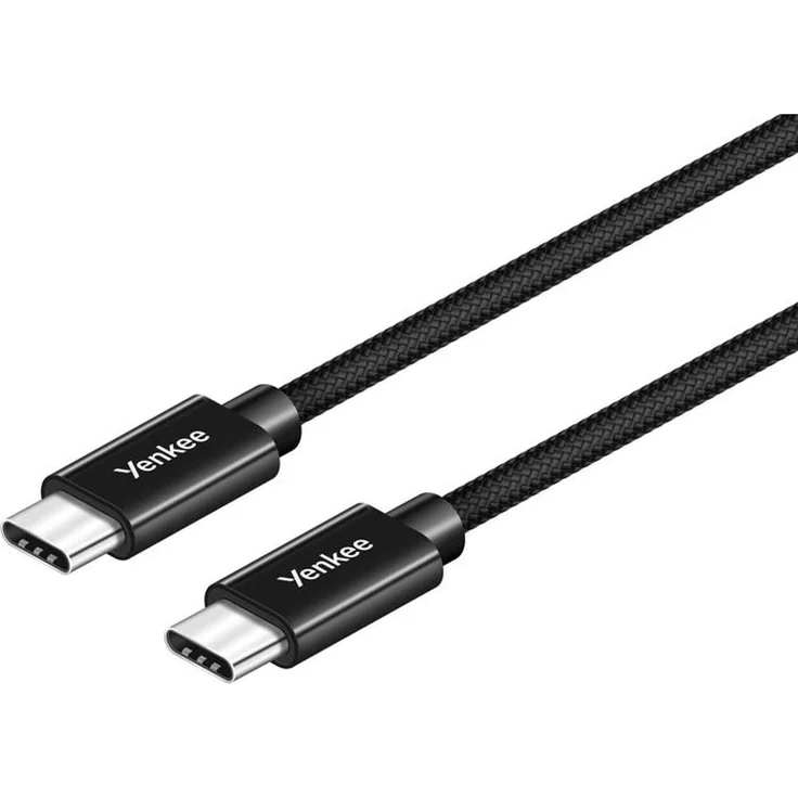 YENKEE YCU C103 BK, 3 m USB-C Kabel mit 60W Ausgangsleistung, Aluminiumgehäuse und Nylongeflecht in Schwarz