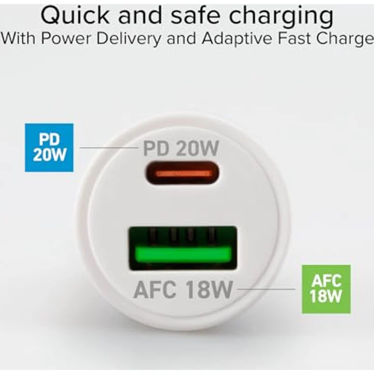 PD Kfz-Ladegerät 20W USB-C-USB 18W weiß – Bild 2