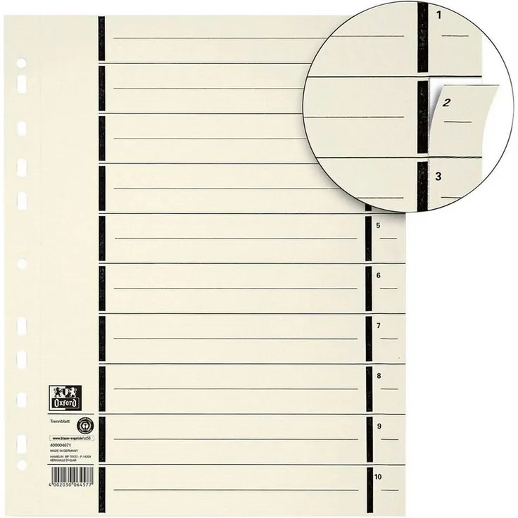 OXFORD Aktenordner, Trennblätter 1-10, DIN A4, 100-tlg., Kraftkarton 230 g/m², chamois