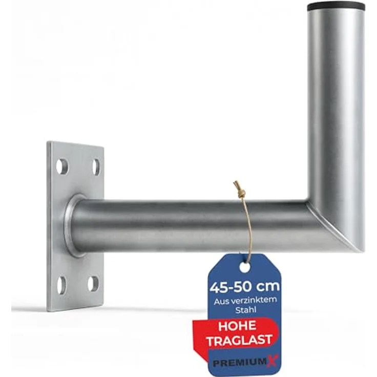 PremiumX 45-50cm Wandhalter Stahl verzinkt Ø 48mm, L-Form, für Satelliten-Schüssel SAT-Antenne mit Kabeldurchführung – Bild 1