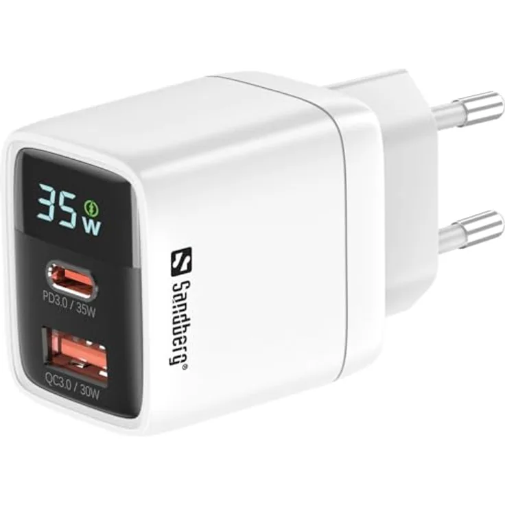 Sandberg 2in1 Charger 1xUSB-C 1xUSB 35W, Handy-Ladegerät mit 35W Leistung