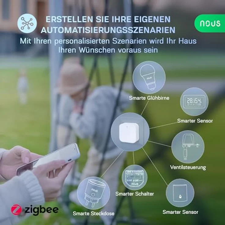 Nous Smart Home Gateway E1 ZigBee, Smart Home Hub mit Sprachsteuerung, Weiss – Bild 4