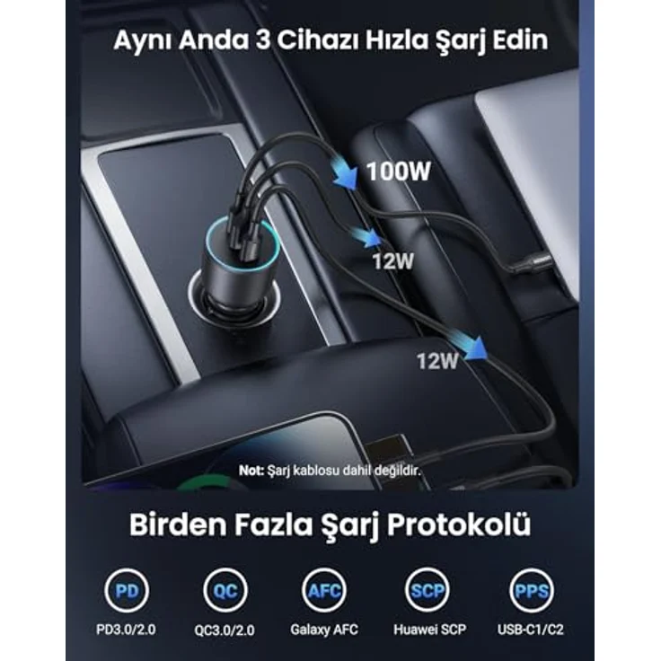 Ugreen EC705 Autoladegerät 130W, 2x USB-C und 1x USB-A, Grau – Bild 5