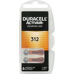 Duracell DA312 Hörgerätebatterie, Zink-Luft, 1,4 V, 6er Pack, mit EasyTap, braun