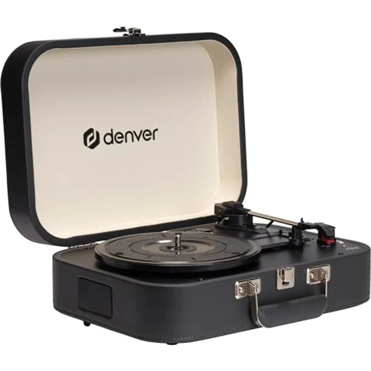 Denver Retro Koffer Plattenspieler VPL-130DGR, Vintage Schallplattenspieler mit Lautsprecher, USB zum Digitalisieren, 33/45/78 RPM, AUX, Kopfhörer & RCA-Ausgang, tragbarer Vinyl Player ohne Bluetooth – Bild 1