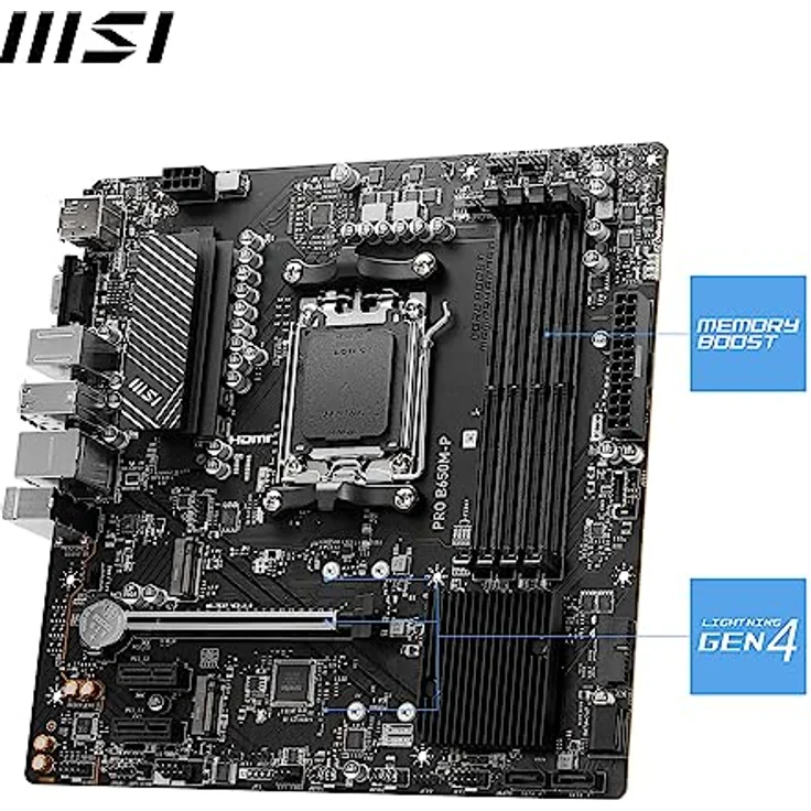MSI PRO B650M-P Motherboard, Micro-ATX - Unterstützt AMD Ryzen 7000 Series Prozessoren, AM5 - DDR5 Memory Boost 6000+MHz/OC, 1 x PCIe 4.0 x16, 2 x M.2 Gen4, 2.5G LAN – Bild 3