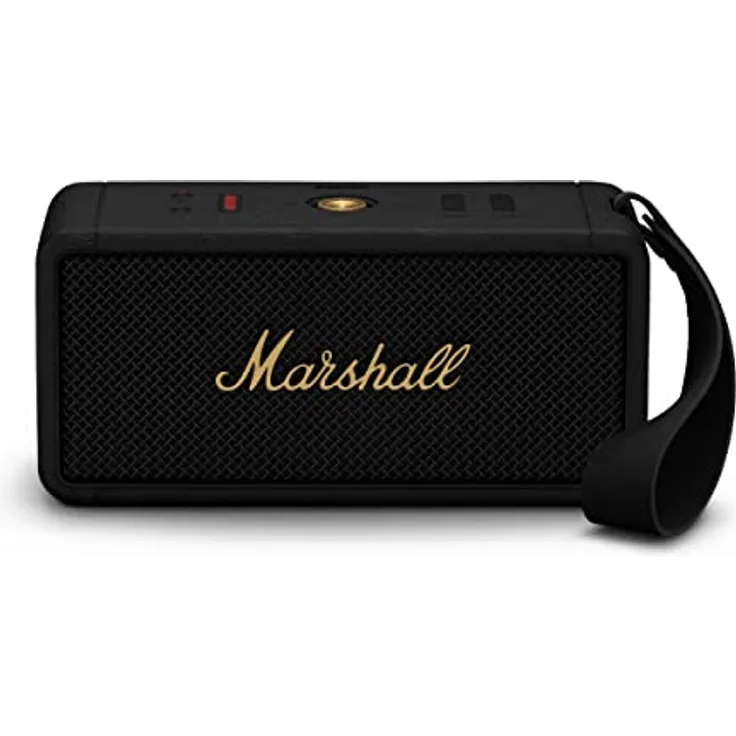 Marshall Middelton tragbare Bluetooth Lautsprecher, kabellos, koppelbar, IP67 Staub und wasserfest, über 30 Stunden Spielzeit, Schnellladung, Innen- und Außenlautsprecher - Nachtschwarz 