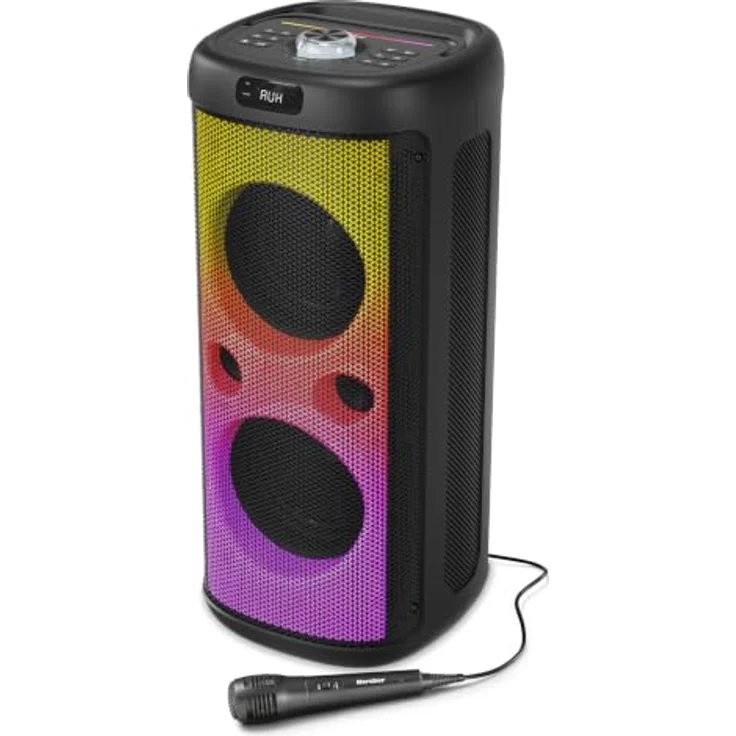 Karcher PS 4480, Bluetooth Party Speaker mit UKW Radio, LED Lichtshow und Mikrofon, schwarz – Bild 1