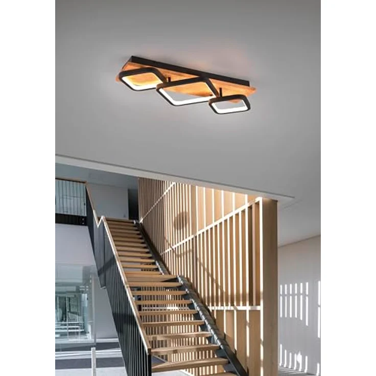 Trio Leuchten LED Deckenleuchte Rama 643210332, Schwarz matt, Holz naturbelassen, 32 Watt LED, Switch Dimmer – Bild 5
