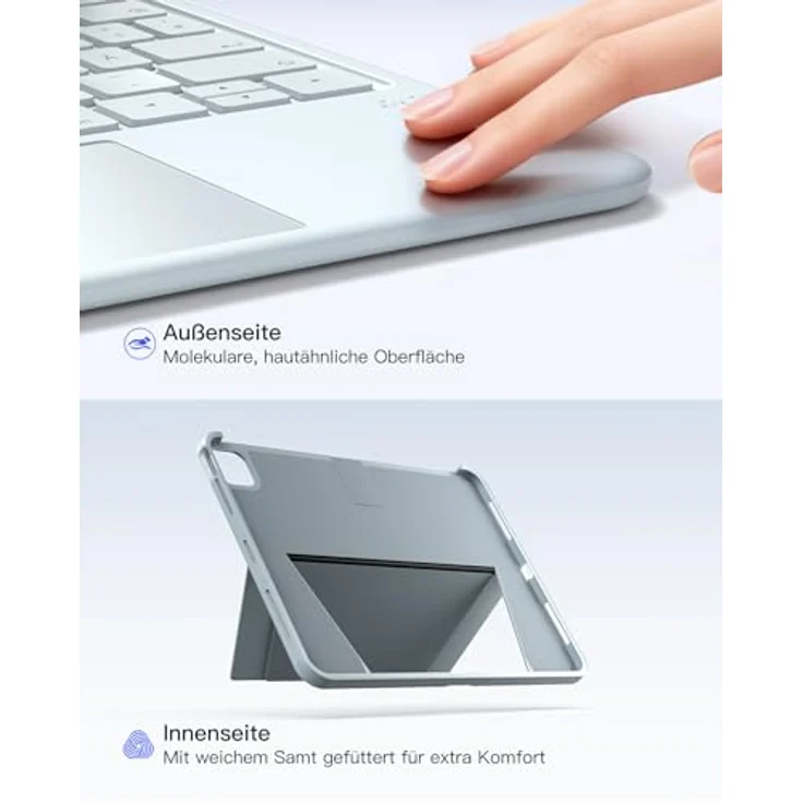 Inateck Hülle mit Tastatur für iPad Air 11 M4/M3/M2 (2026/2025/2024) und iPad Pro 11, 5,1 Zoll, abnehmbar, großes Touchpad, mit Stifthalter, dünn und leicht – Bild 9