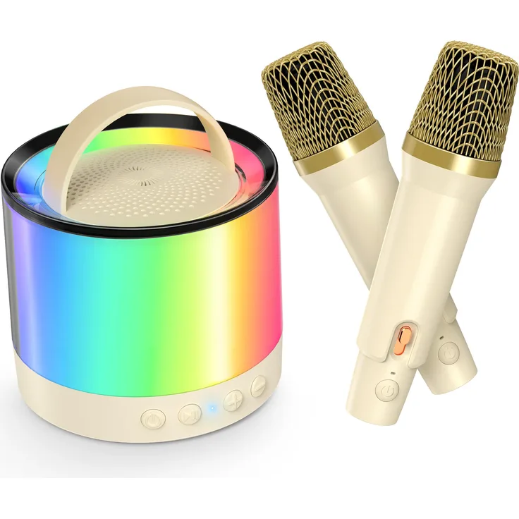 INSMA BlitzMax Mini Karaoke Maschine für Kinder, 2 kabellose Mikrofone, Bluetooth Lautsprecher, 10 W, Geschenk zu Geburtstag & Weihnachten