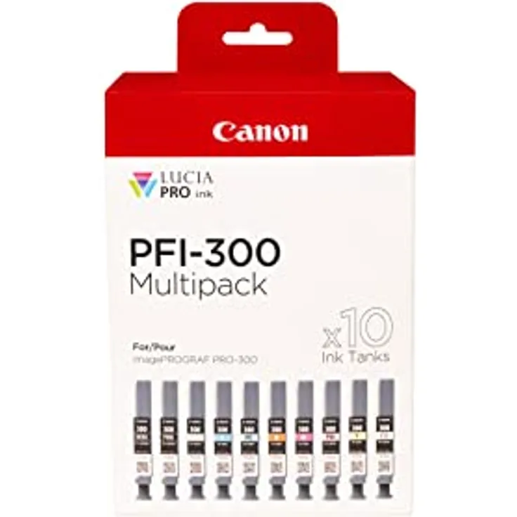 Canon PFI-300 Mulitpack Druckertinte für imagePROGRAF PRO-300 mit 10 Tintenpatronen in plastikfreier Verpackung Mehrfarbig Multipack