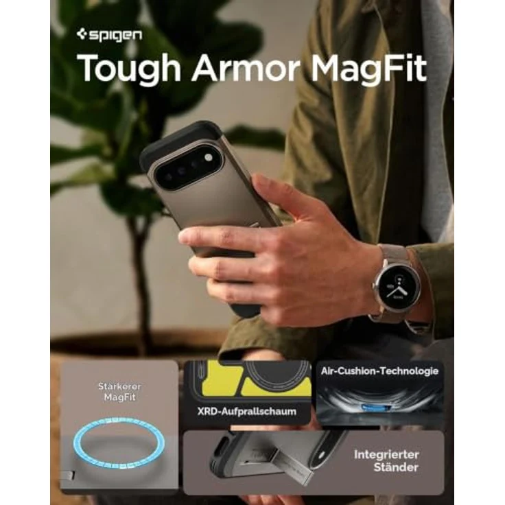 Spigen Tough Armor MagSafe, Schutzhülle für Google Pixel 11 Pro mit integriertem Kickstand und MagFit-Magnetring, gunmetal – Bild 2