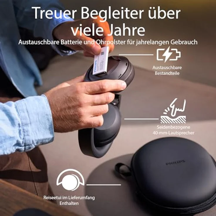 Philips TAH8000EBK/00, kabellose ohraufliegende Bluetooth-Kopfhörer mit Geräuschunterdrückung, 70 Stunden Wiedergabezeit, Sprachassistent kompatibel, schwarz – Bild 4