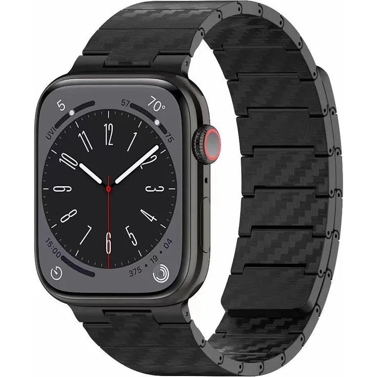 Wigento Carbonfaser Magnetisches Ersatz Smart Armband für Apple Watch SE 2023 44mm, Schwarz, langlebig und komfortabel mit luxuriösem Design